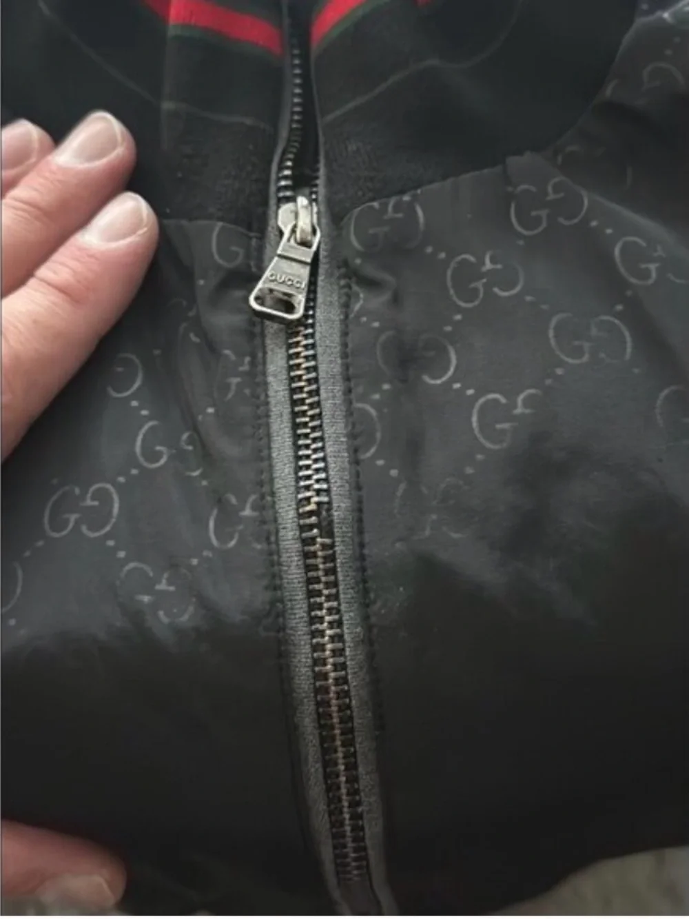 Gucci Black Bomber Jacket with Red & Green Trim